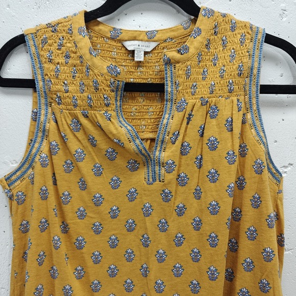 Lucky Brand Womens Top Small Yellow V-Neck Sleeveless Blouse Cottagecore Boho - Picture 2 of 7